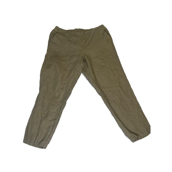 J. Jill Love Linen Olive GREEN Pull On Ankle Pants Women’s Elastic Waist Sz L - Picture 2 of 10